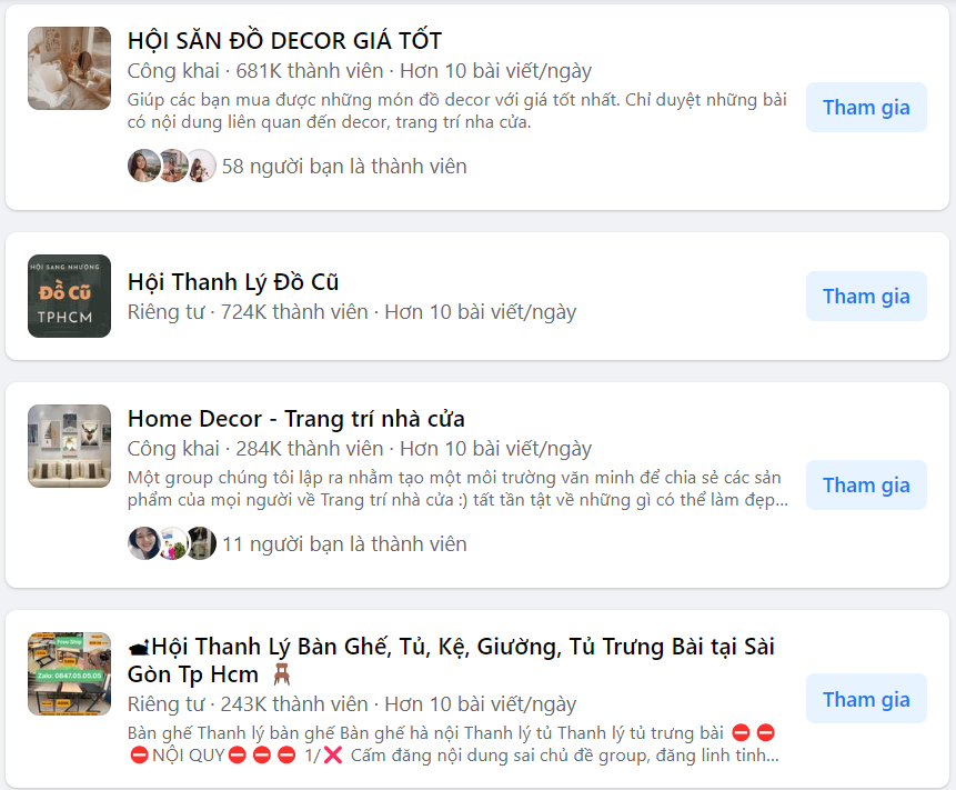 Nhóm mua bán đồ nội thất cũ