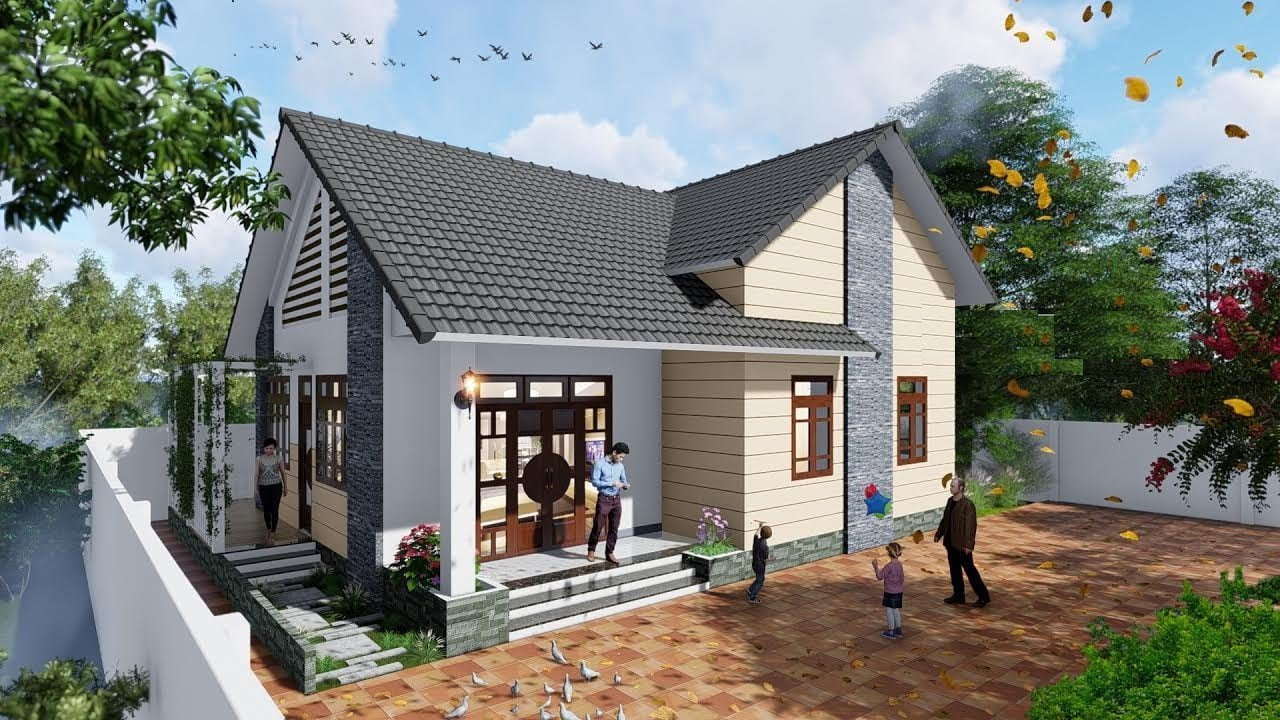 nha-villa-1-tang204 Mẫu Nhà Villa Cấp 4 Phong Cách Mộc Mạc, Sang Trọng Gây Ấn Tượng