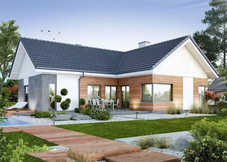 Thiết kế nhà vườn cấp 4 nông thôn hiện đại kết hợp sân vườn và hiên rộng thoáng đãng.