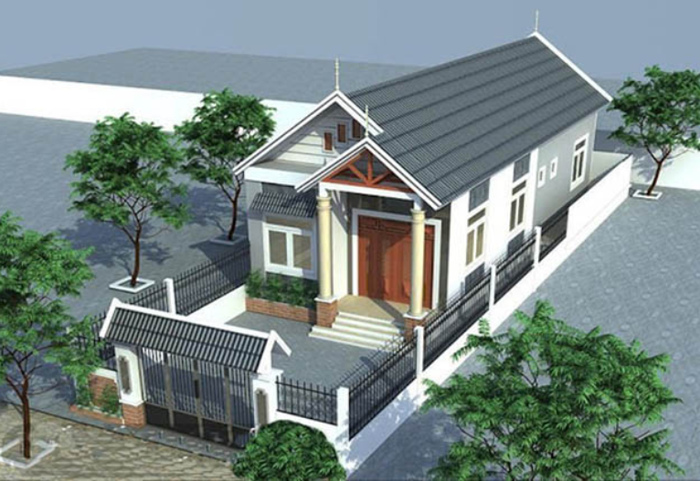 nha-cap-4-3-phong-ngu-4 nhà cấp 4 mái thái có sân vườn