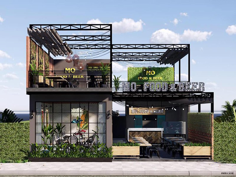Thiết Kế Quán Cafe Khung Thép Tiền Chế 2 Tầng Siêu Đẹp