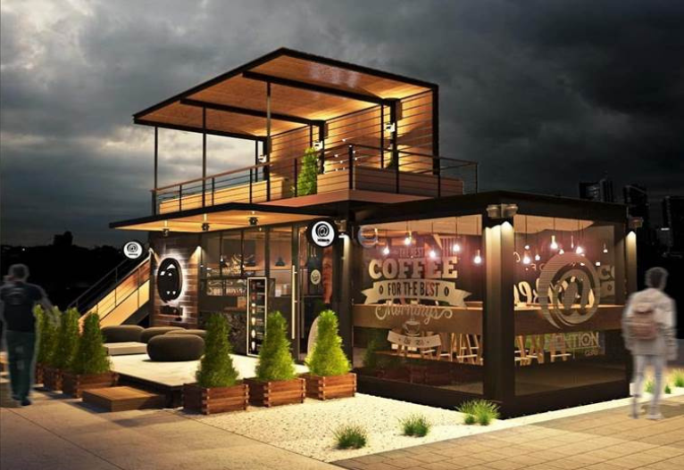 Thiết Kế Quán Cafe Khung Thép Tiền Chế 2 Tầng Siêu Đẹp