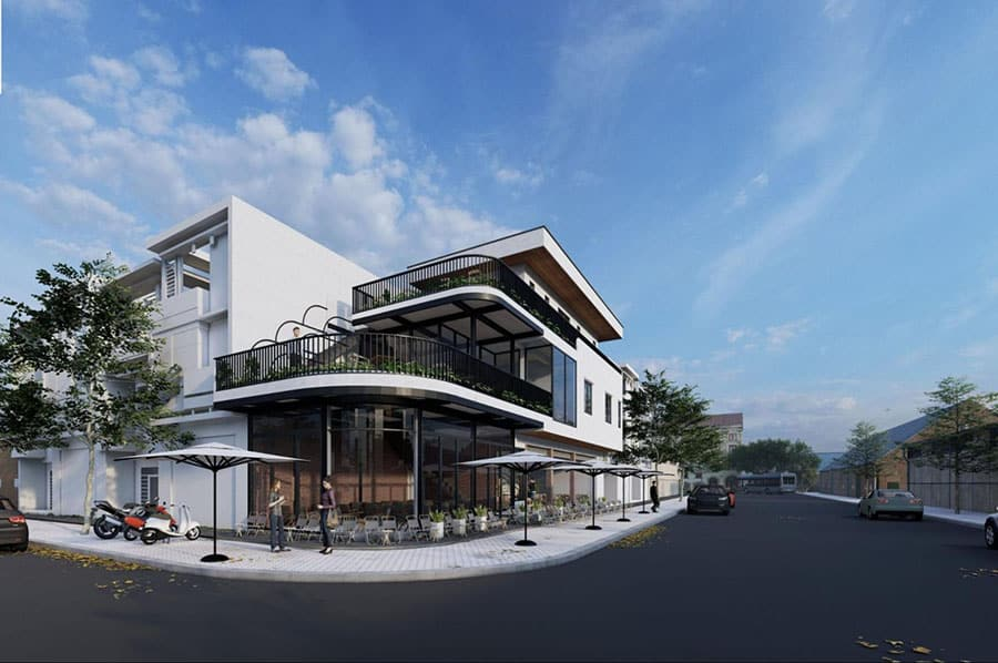 Thiết Kế Quán Cafe Khung Thép Tiền Chế 2 Tầng Siêu Đẹp