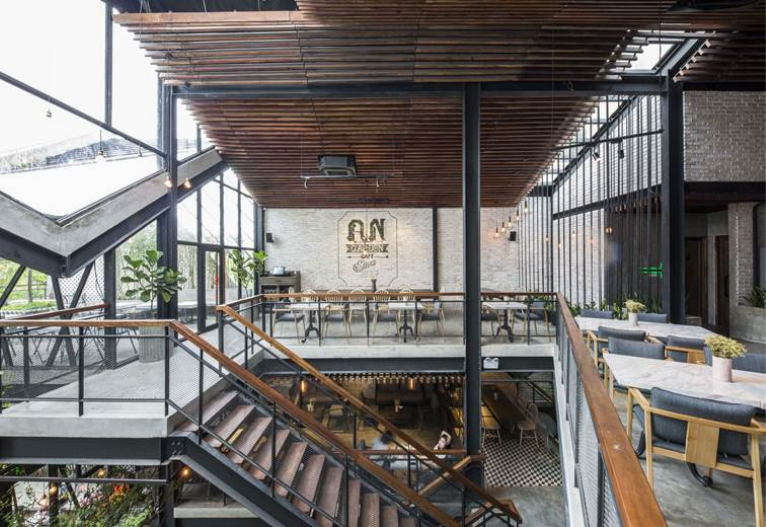 Thiết Kế Quán Cafe Khung Thép Tiền Chế 2 Tầng Siêu Đẹp