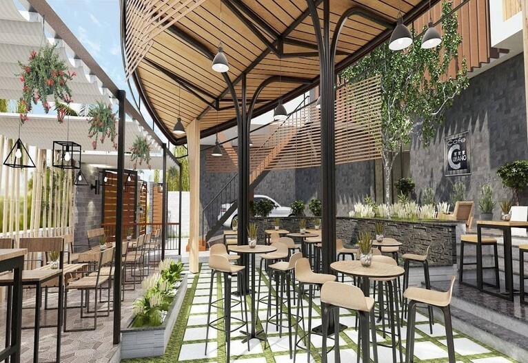 Thiết Kế Quán Cafe Khung Thép Tiền Chế 2 Tầng Siêu Đẹp