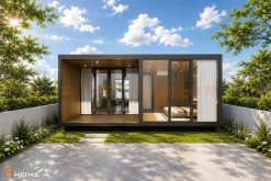 Phối cảnh nhà lắp ghép 66.6m² hiện đại với 2 phòng ngủ và không gian sống tiện nghi